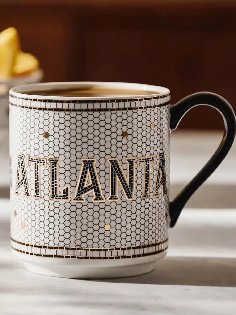 Anthropologie Bistro Tile Stoneware 24k Gold Accent Jetsetter Mug, Atlanta